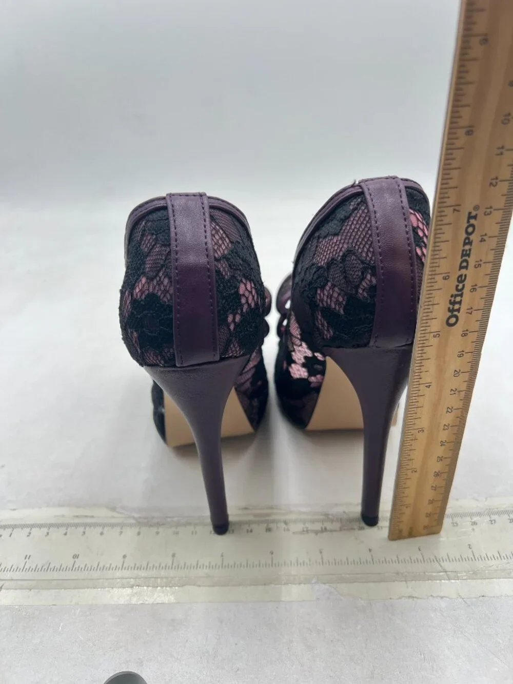 XYD Purple Lace Bows Peep Toe Pumps Platform Stilettos High Heel Slip On Shoes